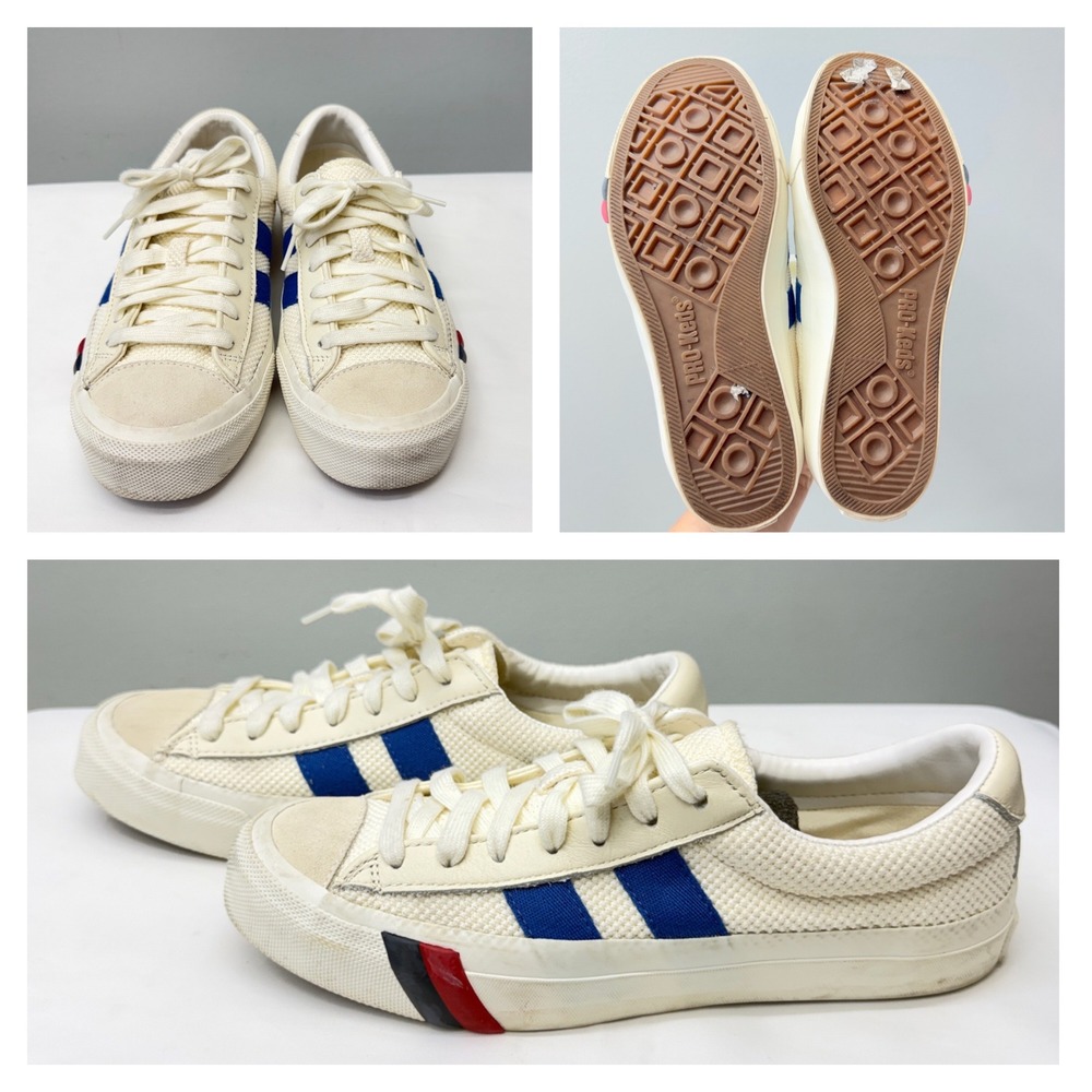 Pro Keds Royal Plus Retro Mesh Lo Mens 6 Womens 8 Cream Blue Sneakers PK64918